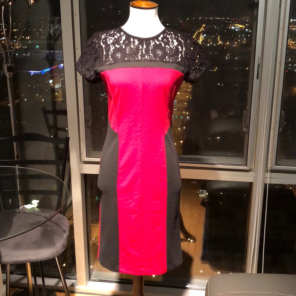 Red -black lace top dress